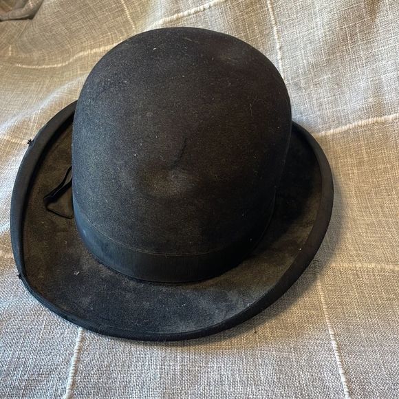 Vintage 1920s Frank Schoble CoBlack Wool Felt Bowler Derby Hat Antique made 🇺🇸 - Picture 8 of 8
